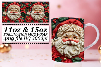 Winter 3D Santa Claus Wrap 11oz 15oz Mug Design Sublimation afrosvg 