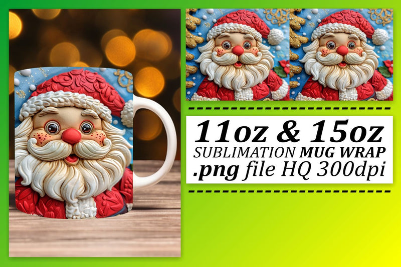 Winter 3D Santa Claus Wrap 11oz 15oz Mug Sublimation Sublimation afrosvg 