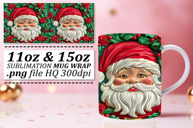 Winter 3D Santa Mug Wrap 11oz 15oz Christmas Design Sublimation afrosvg 