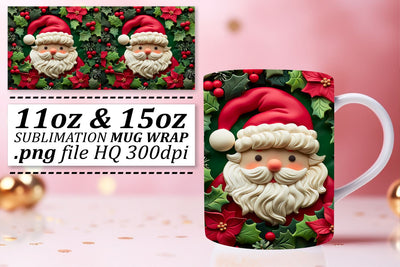 Winter 3D Santa Mug Wrap 11oz 15oz Holiday Design Sublimation afrosvg 