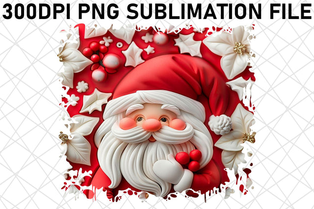 Winter 3D Santa Round Design PNG Christmas Sublimation afrosvg 