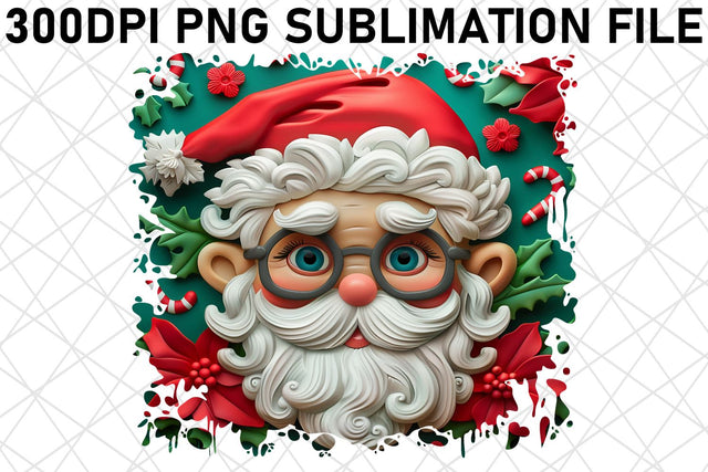 Winter 3D Santa Round Design PNG Christmas Sublimation afrosvg 