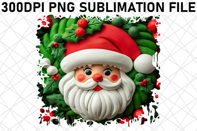 Winter 3D Santa Round Design PNG Holiday Sublimation afrosvg 