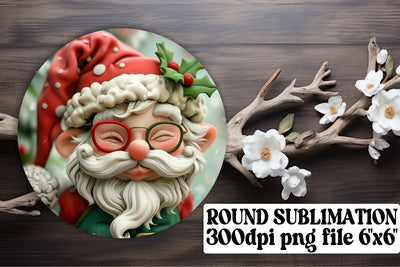 Winter 3D Santa Round Keychain Design PNG Christmas Sublimation afrosvg 