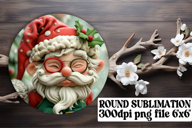 Winter 3D Santa Round Keychain Design PNG Christmas Sublimation afrosvg 