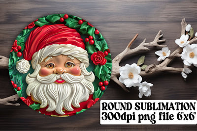 Winter 3D Santa Round Keychain Design PNG Christmas Sublimation afrosvg 