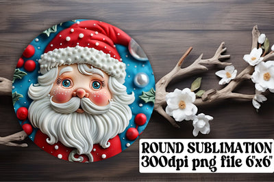 Winter 3D Santa Round Keychain Design PNG Christmas Sublimation afrosvg 