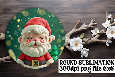 Winter 3D Santa Round Keychain Design PNG Christmas Sublimation afrosvg 