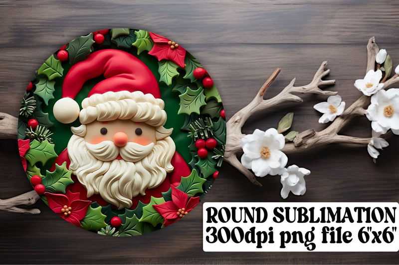 Winter 3D Santa Round Keychain Design PNG Holiday Sublimation afrosvg 