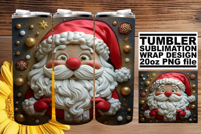 Winter 3D Santa Tumbler Wrap | 20oz Holiday Design Sublimation afrosvg 