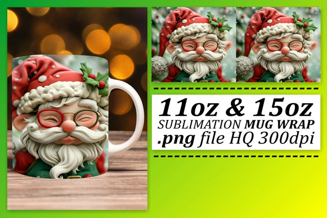 Winter 3D Santa Wrap 11oz 15oz Christmas Mug Design Sublimation afrosvg 