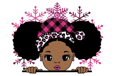 Winter Afro Girl Clipart with Pink Plaid Hat and Leopard Headband in High Quality PNG Format for Sublimation Digital Crafts and Printing SVG 1uniqueminute 
