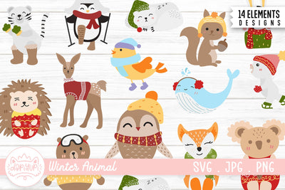 Winter Animal Illustration Bundle | Winter Animal Clipart SVG dapiyupi store 