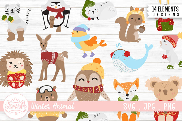Winter Animal Illustration Bundle | Winter Animal Clipart SVG dapiyupi store 