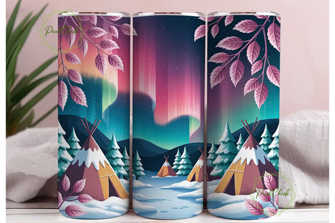 Winter Aurora Tipi 20oz Tumbler Wrap Sublimation PixelChick 