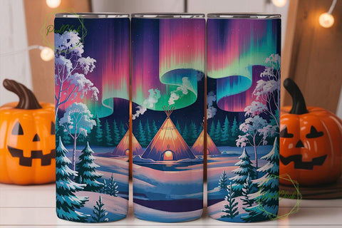 Winter Aurora Tipi 20oz Tumbler Wrap Sublimation PixelChick 