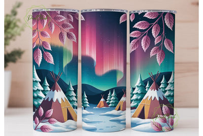 Winter Aurora Tipi 20oz Tumbler Wrap Sublimation PixelChick 