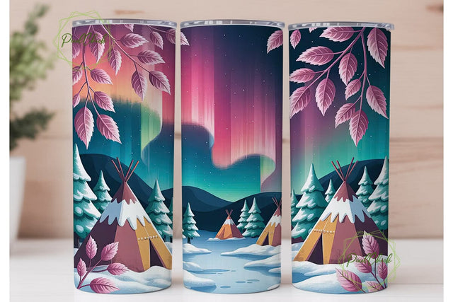 Winter Aurora Tipi 20oz Tumbler Wrap Sublimation PixelChick 