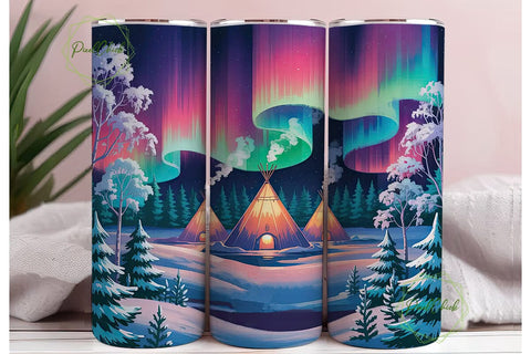 Winter Aurora Tipi 20oz Tumbler Wrap Sublimation PixelChick 