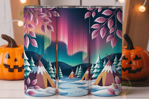 Winter Aurora Tipi 20oz Tumbler Wrap Sublimation PixelChick 