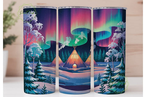 Winter Aurora Tipi 20oz Tumbler Wrap Sublimation PixelChick 