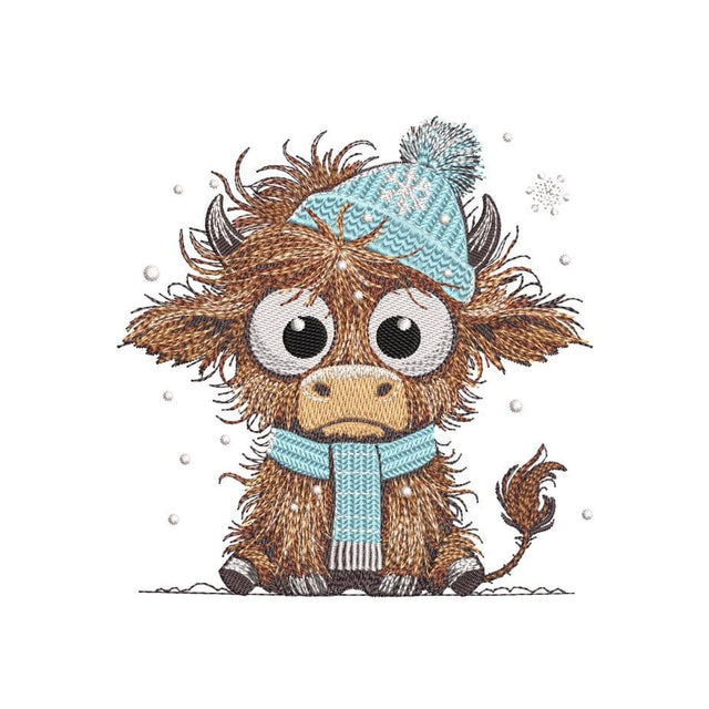 Winter Baby Highland Cow Embroidery Design, Farm Animal Embroidery File, 3 Sizes, Instant Download Embroidery/Applique DESIGNS Nino Nadaraia 