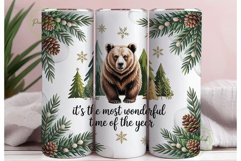 Winter Bear 20oz Tumbler Wrap Sublimation PixelChick 