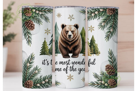 Winter Bear 20oz Tumbler Wrap Sublimation PixelChick 