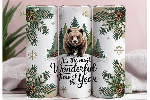 Winter Bear 20oz Tumbler Wrap Sublimation PixelChick 