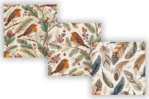 Winter Birds & Feathers Digital Paper - Woodland Nature Seamless Patterns Digital Pattern FloridPrintables 