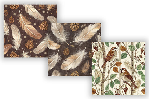 Winter Birds & Feathers Digital Paper - Woodland Nature Seamless Patterns Digital Pattern FloridPrintables 