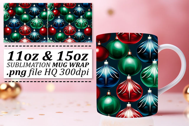 Winter Bliss Mug Wrap - Christmas Ornaments Design Sublimation afrosvg 