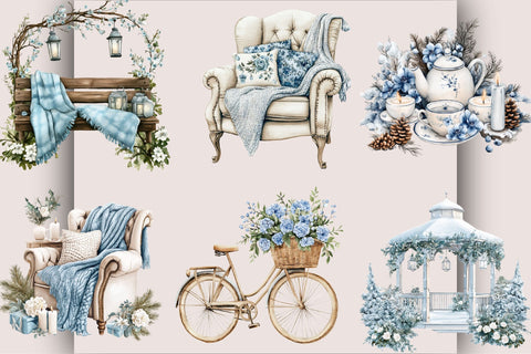 Winter Blue Christmas Clipart PNG Bundle Bundle. Sublimation SVGArt 