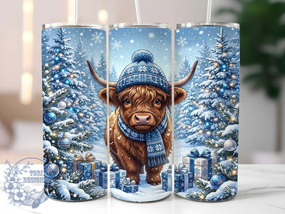 Winter Blue Highland Cow 20oz Tumbler, Winter Blue Highland, Highland Cow Tumbler, Winter Highland Cow, Blue Highland Cow, Winter Cow Tumbler, Highland Cow PNG, Blue Highland PNG Sublimation ToriDesigns 