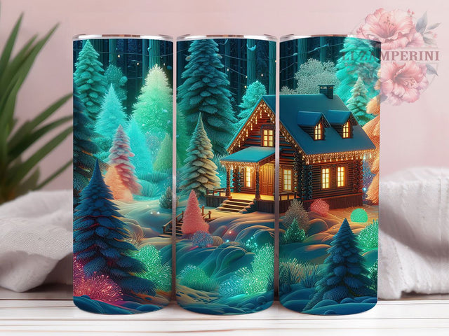 Winter Cabin Christmas Tree Tumbler, Christmas Tree Sublimation Design, Festive Holiday Cup Art, 20oz Xmas Tumbler, Whimsical Cabin Mug, Stylish Christmas Cup, Cozy Winter Wrap Sublimation Li Zamperini 