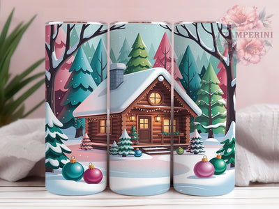 Winter Cabin Christmas Tree Tumbler, Christmas Tree Sublimation Design, Festive Holiday Cup Art, 20oz Xmas Tumbler, Whimsical Cabin Mug, Stylish Christmas Cup, Cozy Winter Wrap Sublimation Li Zamperini 