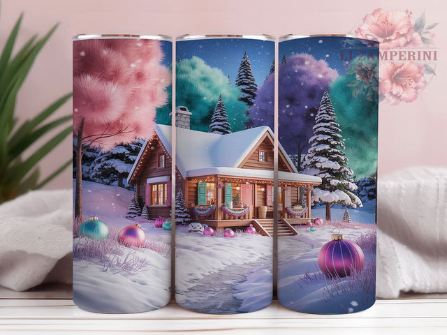 Winter Cabin Christmas Tree Tumbler, Christmas Tree Sublimation Design, Festive Holiday Cup Art, 20oz Xmas Tumbler, Whimsical Cabin Mug, Stylish Christmas Cup, Cozy Winter Wrap Sublimation Li Zamperini 