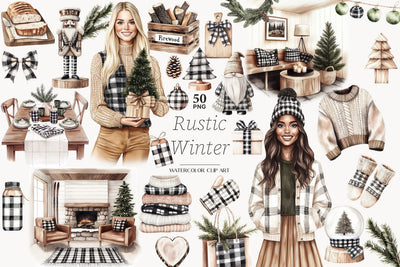 Winter Cabin Clipart | Rustic Christmas PNG | Farmhouse SVG GlamArtZhanna 