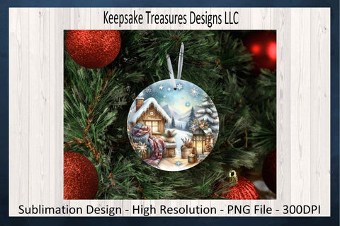 Winter Cabin In The Woods, Christmas Tree Ornaments, Winter Coaster, Sublimation PNG Sublimation Keepsake Treasures Designs LLC. 