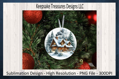 Winter Cabin In The Woods, Christmas Tree Ornaments, Winter Coaster, Sublimation PNG Sublimation Keepsake Treasures Designs LLC. 
