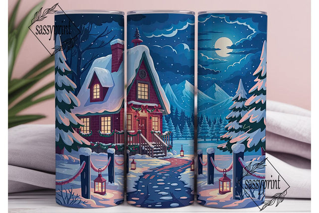 Winter Cabin Night 20oz Tumbler Wrap Sublimation sassyprint 