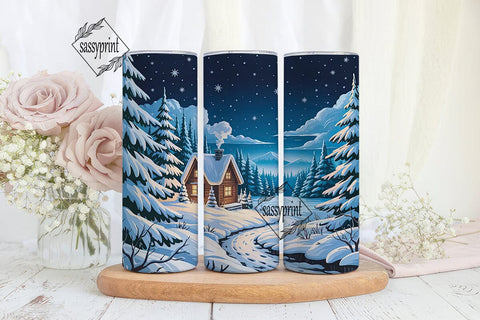 Winter Cabin Snow Scene 20oz Tumbler Sublimation sassyprint 