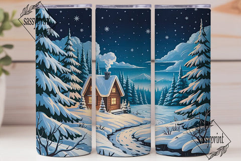 Winter Cabin Snow Scene 20oz Tumbler Sublimation sassyprint 