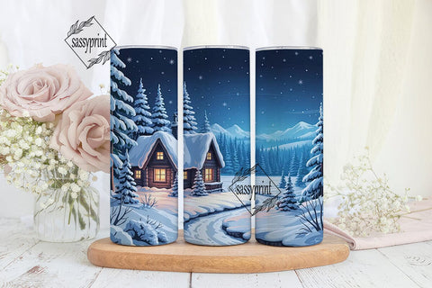 Winter Cabin Snow Scene 20oz Tumbler Sublimation sassyprint 