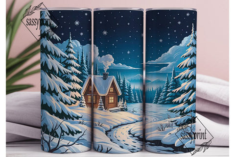 Winter Cabin Snow Scene 20oz Tumbler Sublimation sassyprint 
