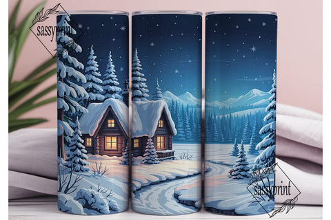 Winter Cabin Snow Scene 20oz Tumbler Sublimation sassyprint 