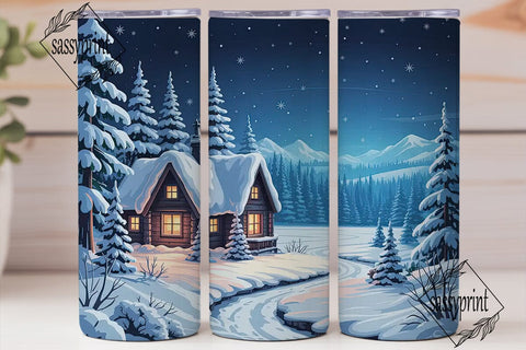 Winter Cabin Snow Scene 20oz Tumbler Sublimation sassyprint 