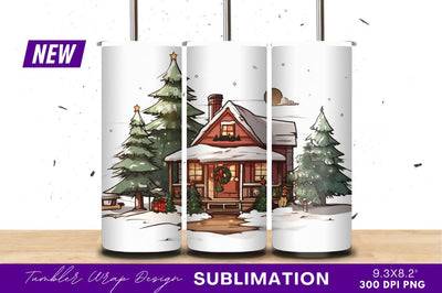 Winter Cabin Surrounded By Christmas Trees Sublimation Regulrcrative 
