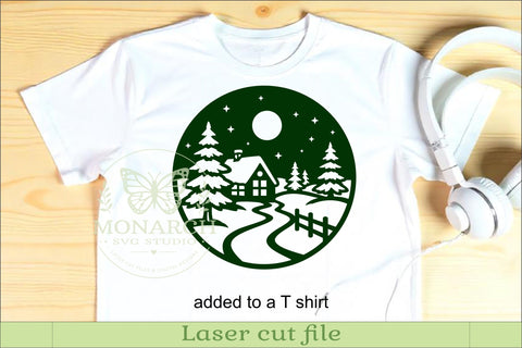 Winter Cabin SVG Snowy Forest Scene Christmas Decor Rustic SVG APInspireddesigns 
