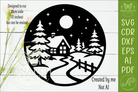 Winter Cabin SVG Snowy Forest Scene Christmas Decor Rustic SVG APInspireddesigns 